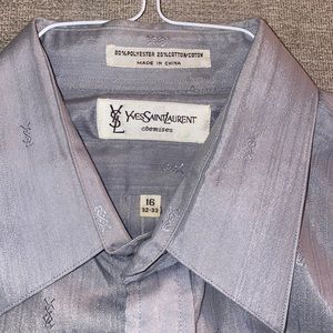 Yves Saint Laurent Chemises silver button down size 16/32-33 with YSL logo motif